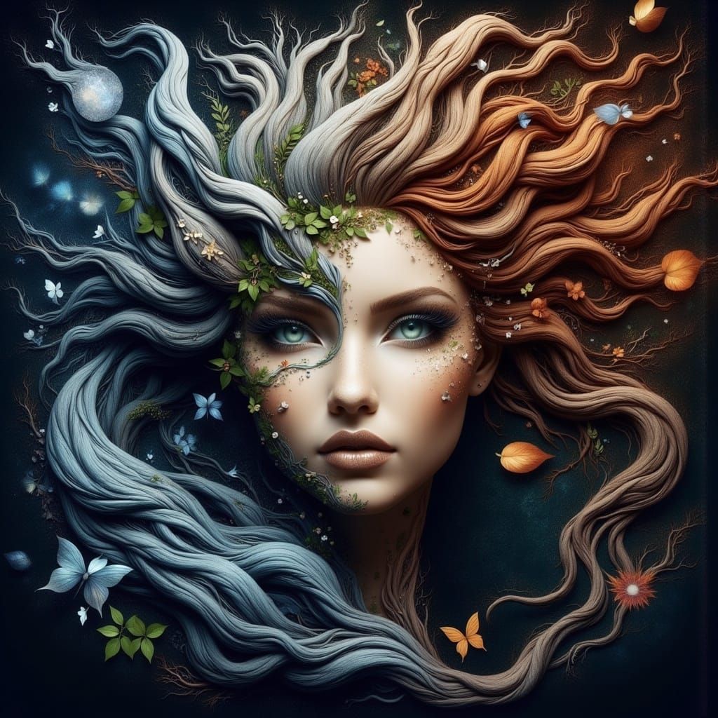 Blue-Skinned Woman with Metallic Eyes in Digital Art