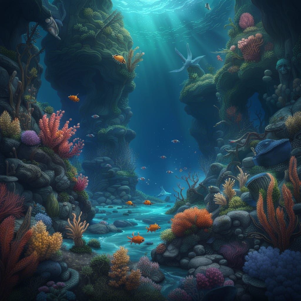 Picture of the deep sea, plants, clear water.. - AI Generated Artwork ...