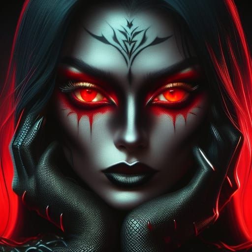 Angry Woman in Red Hue, Dark Beauty, and Metalcore Aesthetic