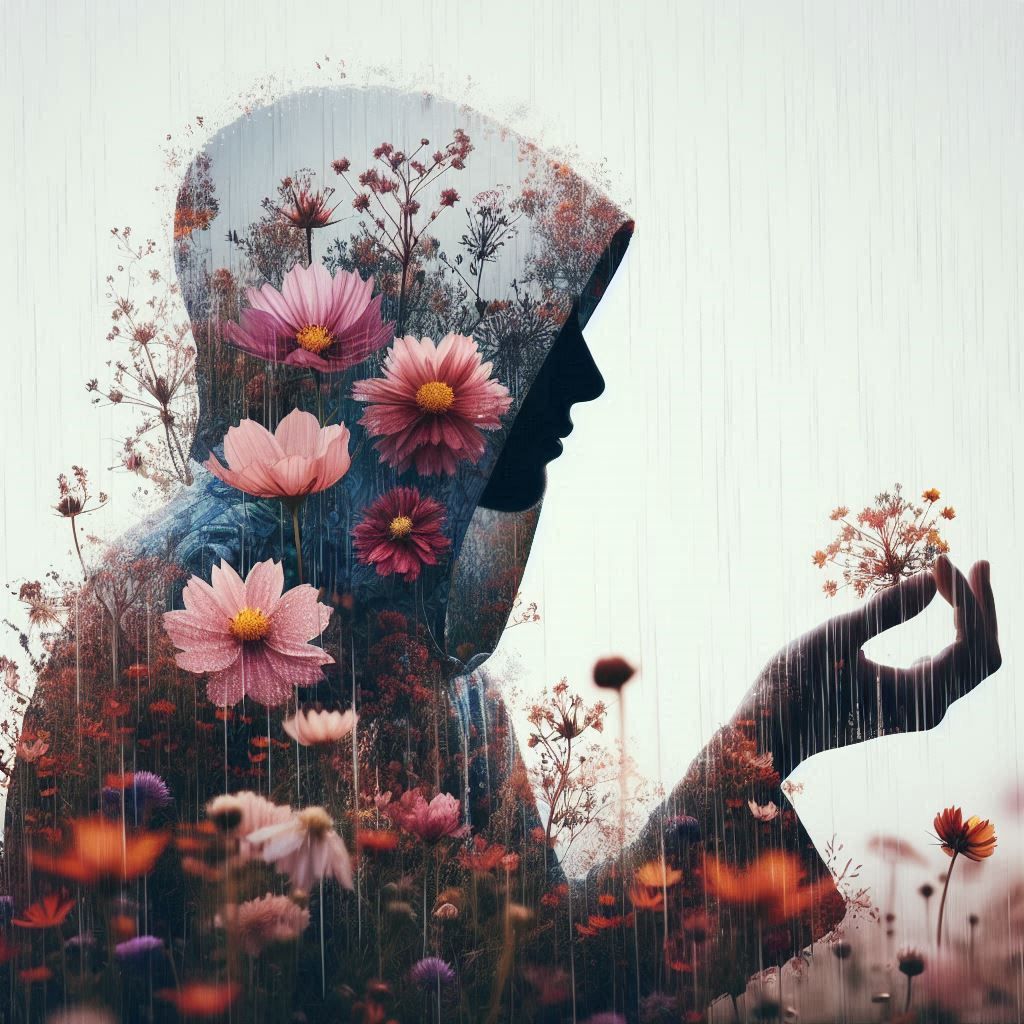 double exposure beautiful fantasy DALL-E 3 portrait landscape..