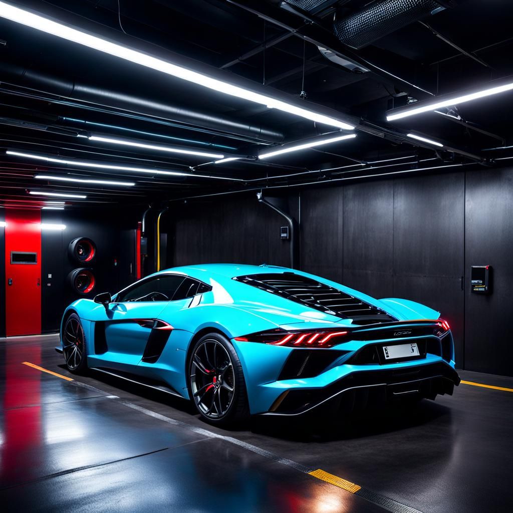 Luxury Sports Car in a High-Tech Underground Garage