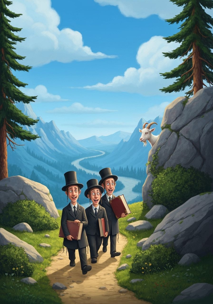 Yeshiva Boys Hiking Mountain Path: Fantasy Concept Art
