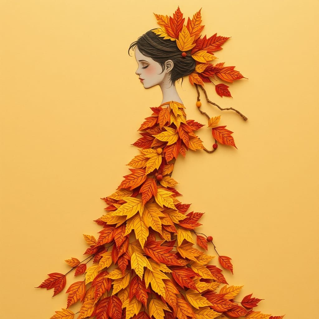 Autumn Leaf Girl: Paper Silhouette Collage