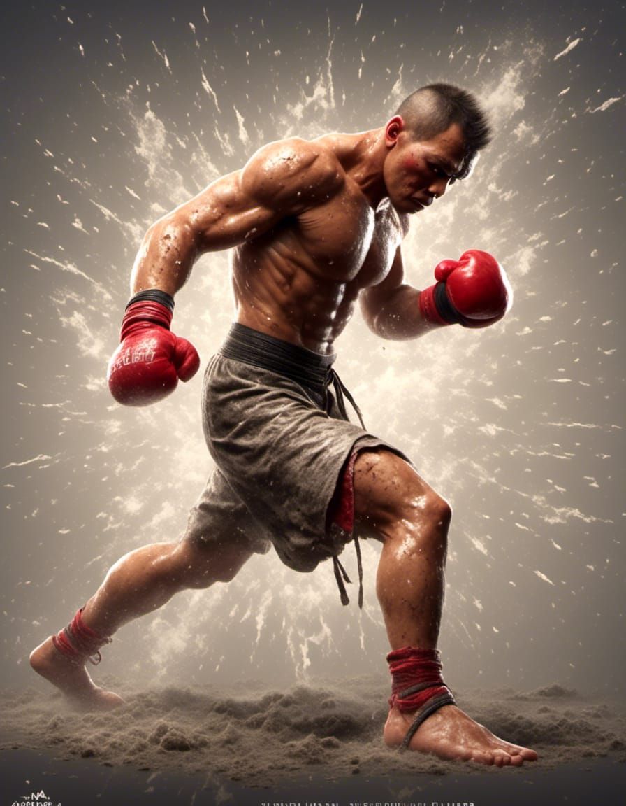Hyperrealistic CGI Kickboxer in Action Pose