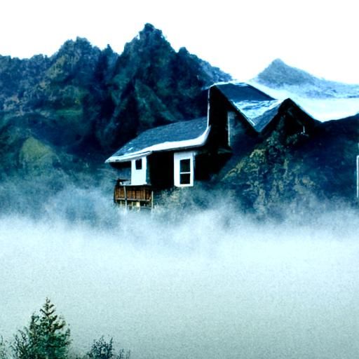 Beautiful mountains with a little fog and a house