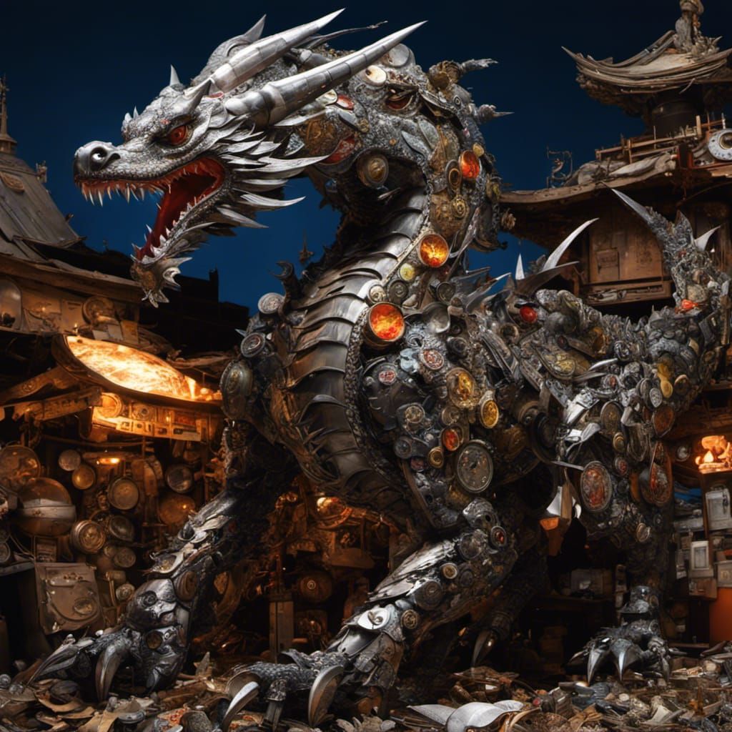 Junkyard Dragon - made out of scrap metal & Bottlecaps  by @Vixsin