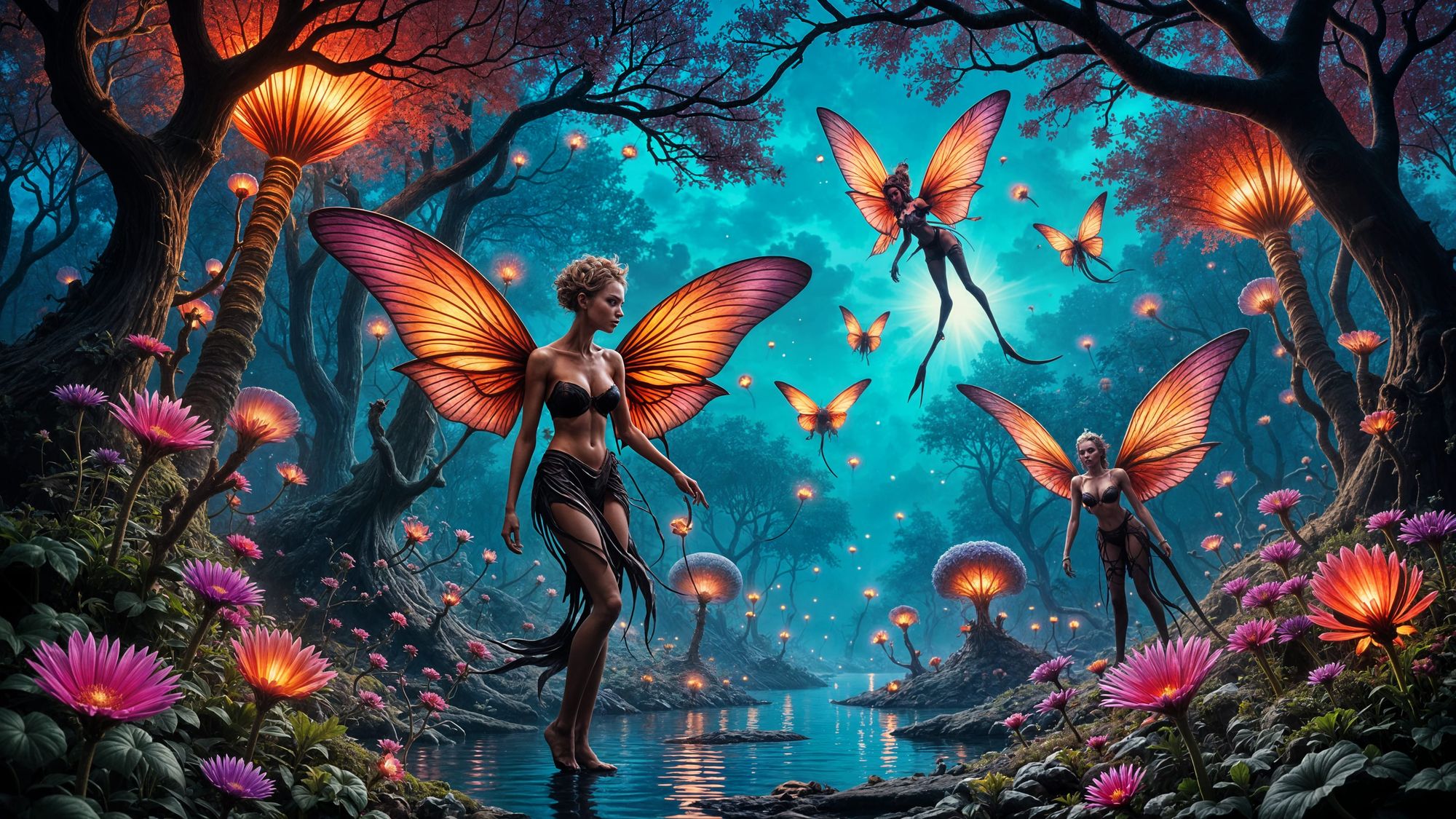 <lora:Dark Glitch:1.0> <lora:-Lunatic-:1.0> <lora:Cute Pop Surreal:1.0> <lora:Dark Goo Flux:1.0> Fey World kaleidoscope. A Fey world from D&...