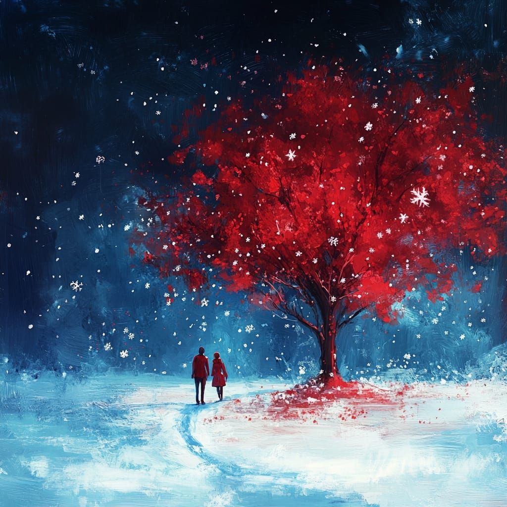 red tree in winter