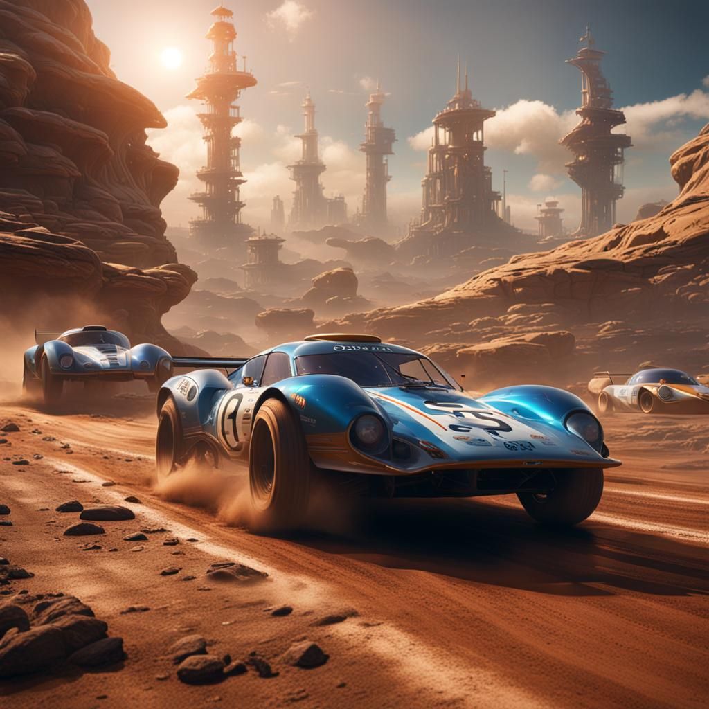 Track and racing cars on the planet Jupiter