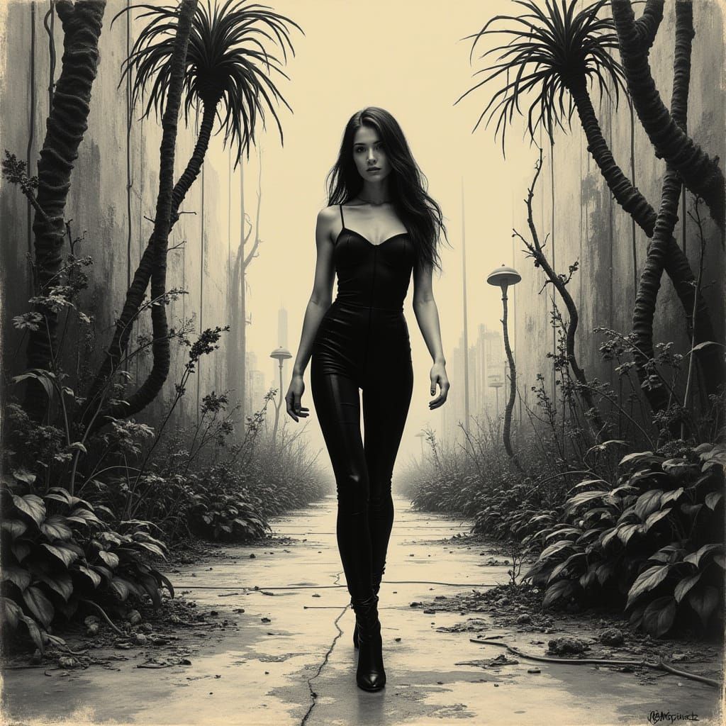 Dark Future Heroine Amidst Dystopian Movie Set