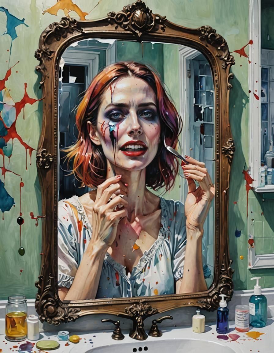 crying woman in mirror