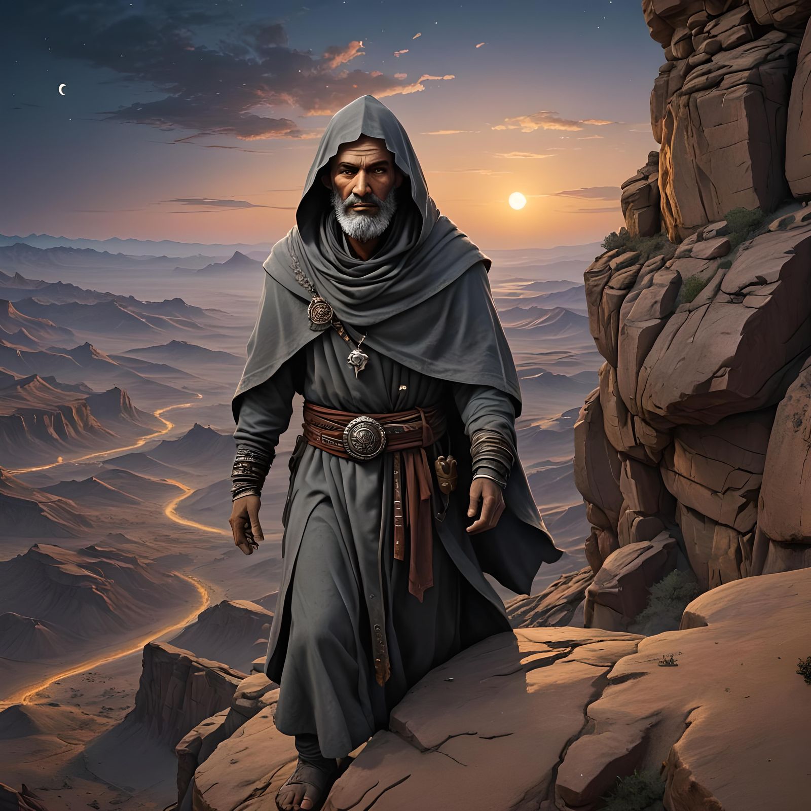 Desert Monk with hood, in the mondawn - AI Generated Artwork ...