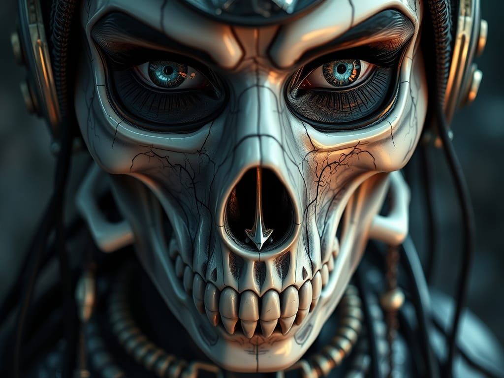 Gritty Futuristic La Catrina with Cyberpunk Edge