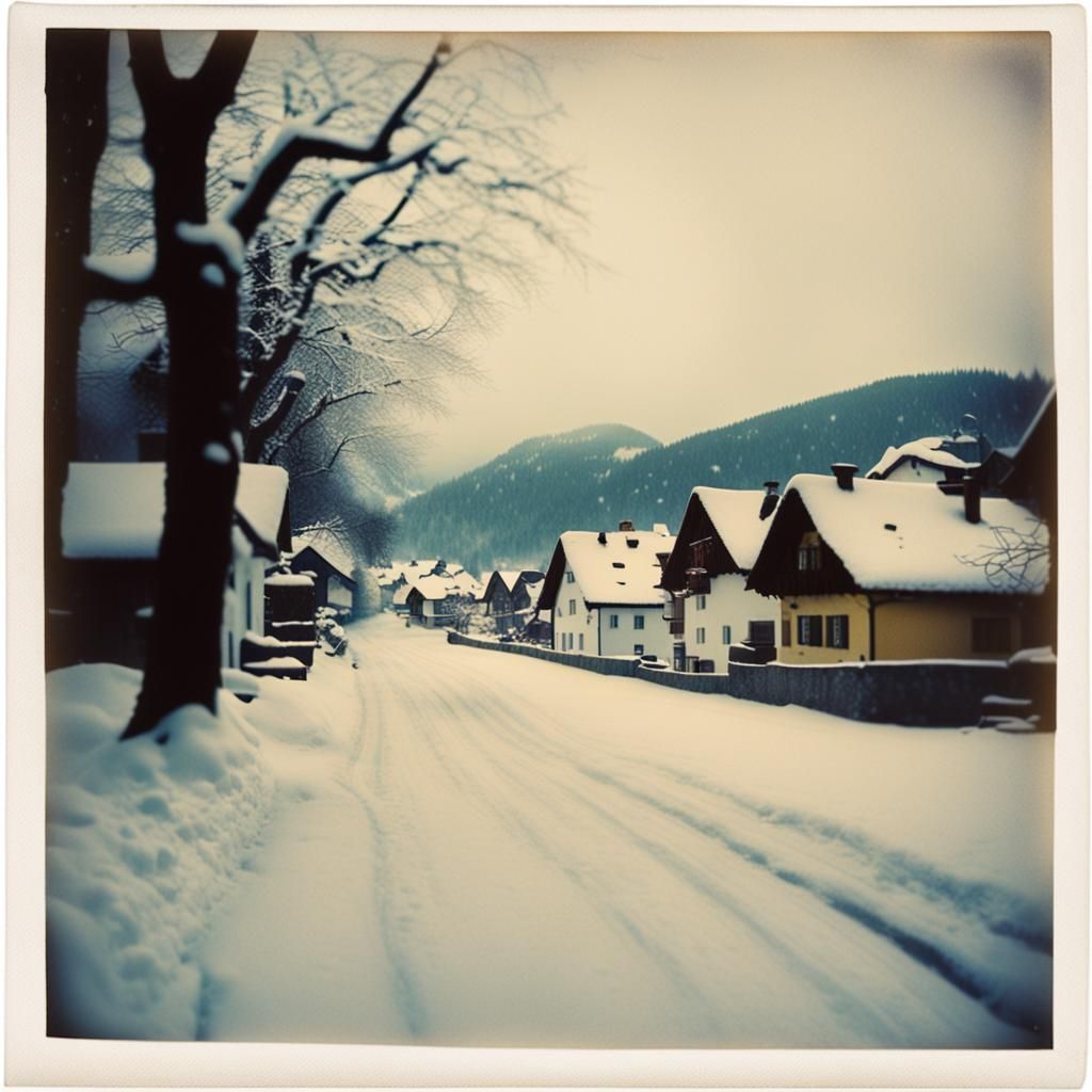 1970s Polaroid of a small Austrian village in snow  by @Alison