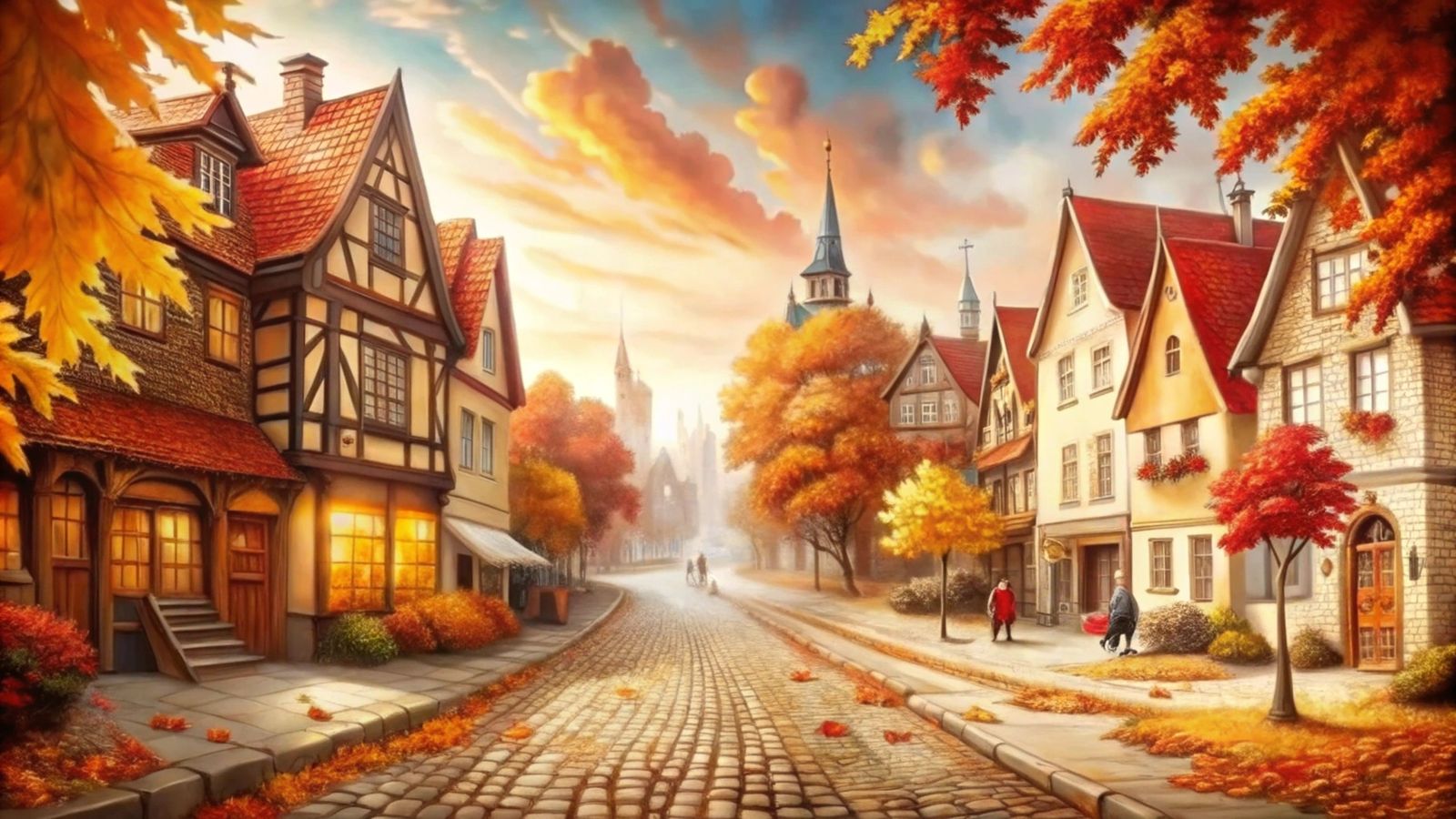street in the autumn old town