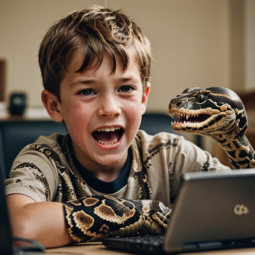 Boy's Terror: Python Emerges From Computer Screen