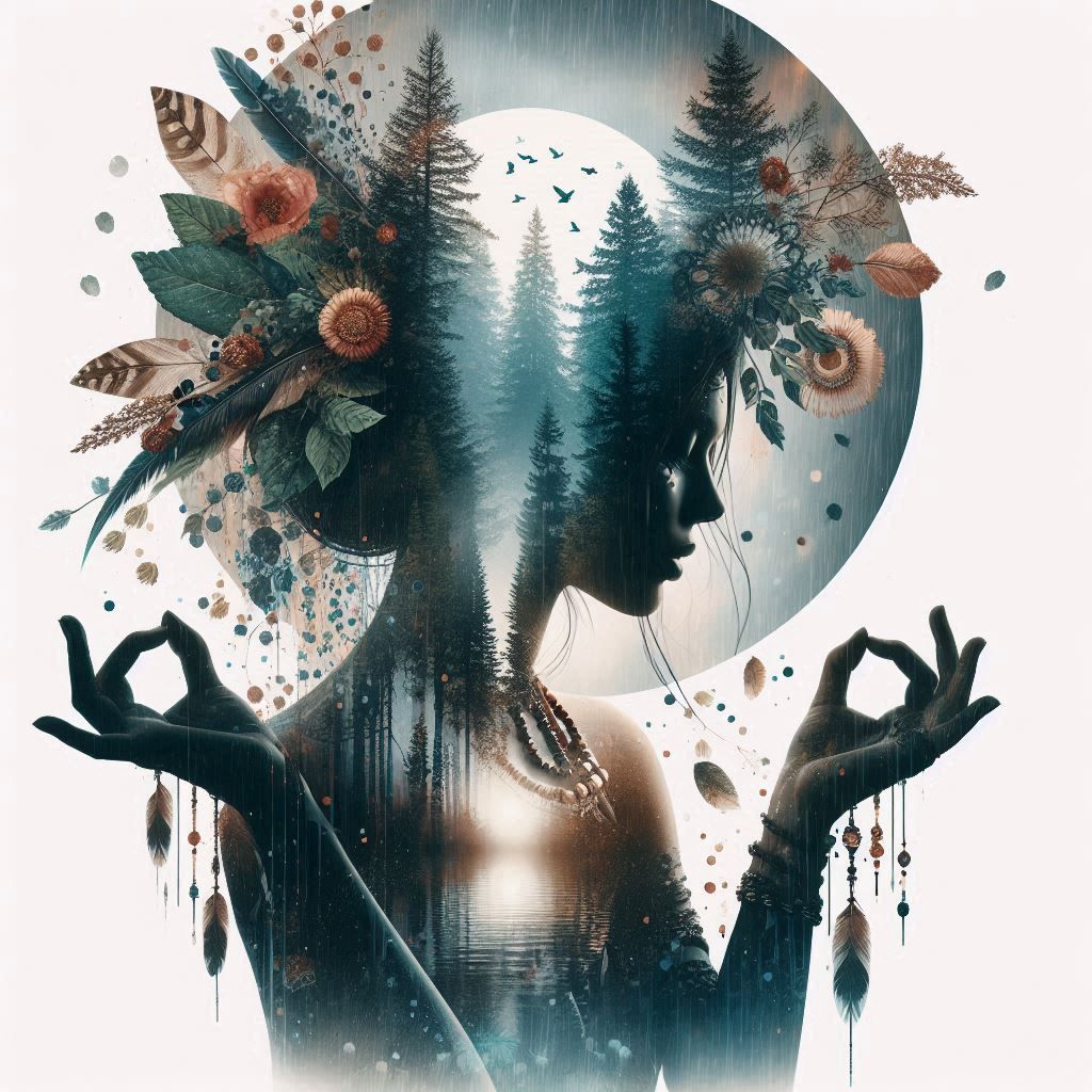 double exposure beautiful fantasy DALL-E 3 portrait landscape..