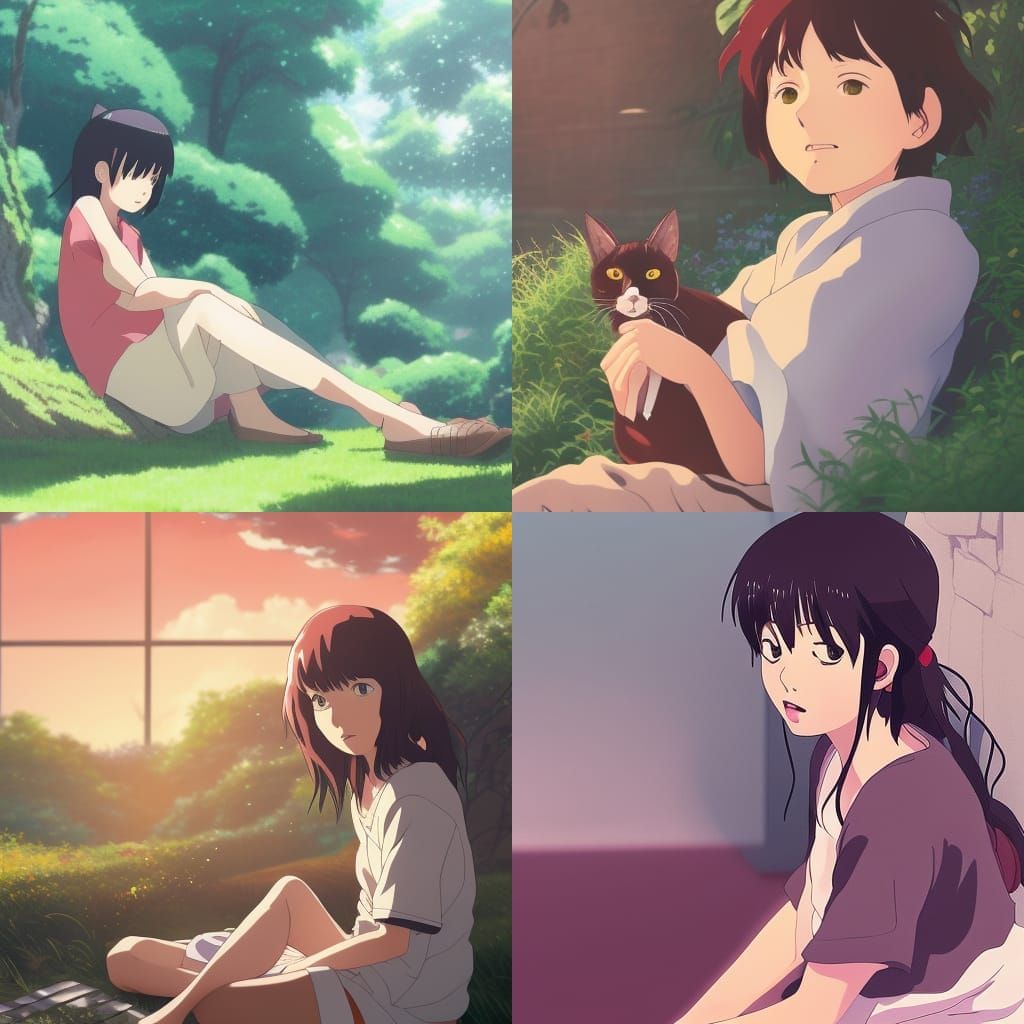 Girl sitting with her cat