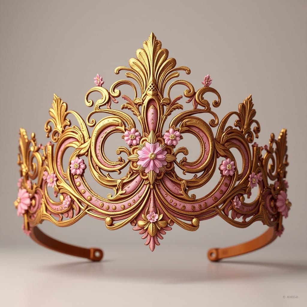 Intricate Gold and Pink Crown with Delicate Florals