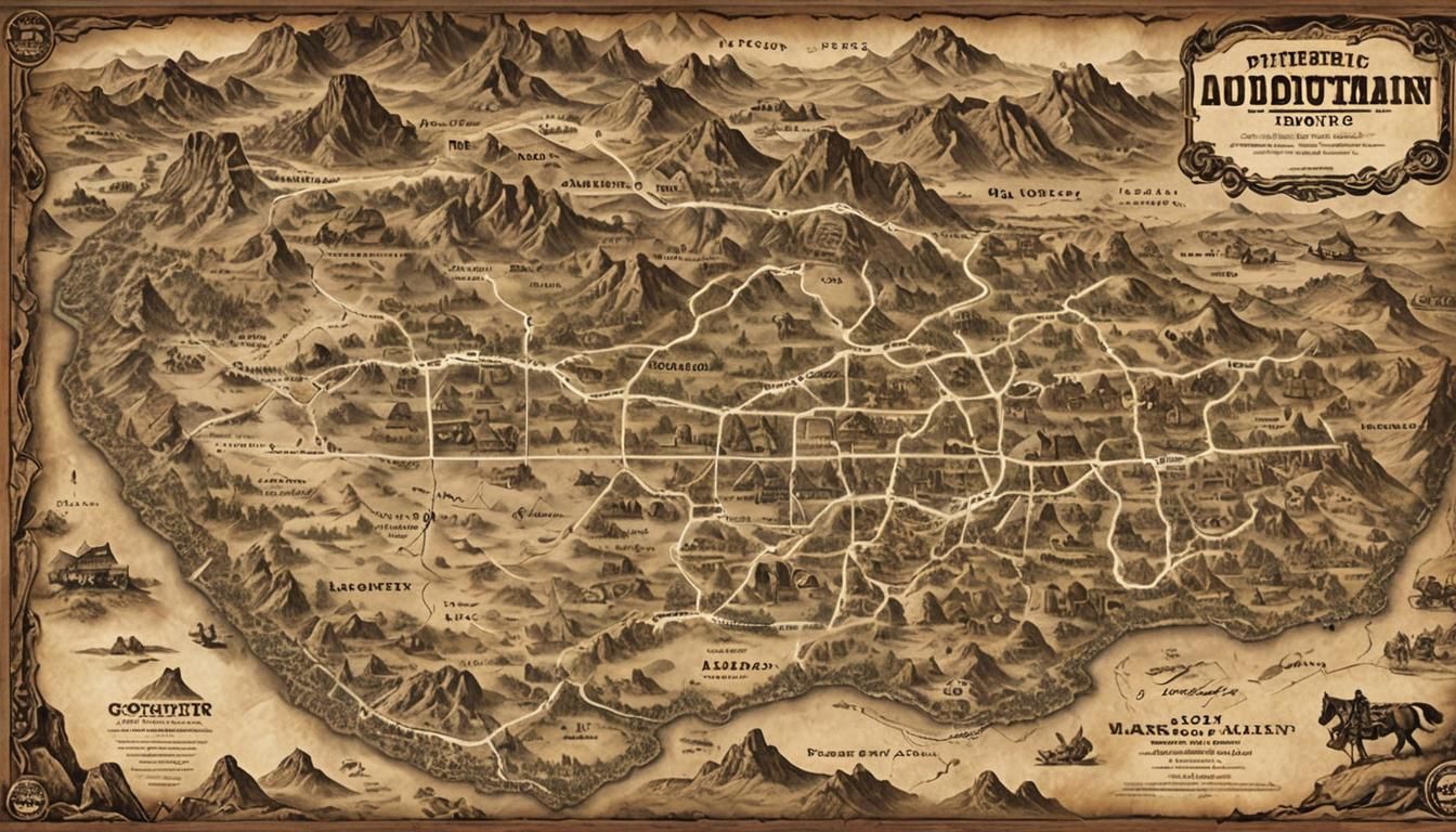 This is a Wild West frontier map featuring dusty trails, fro...