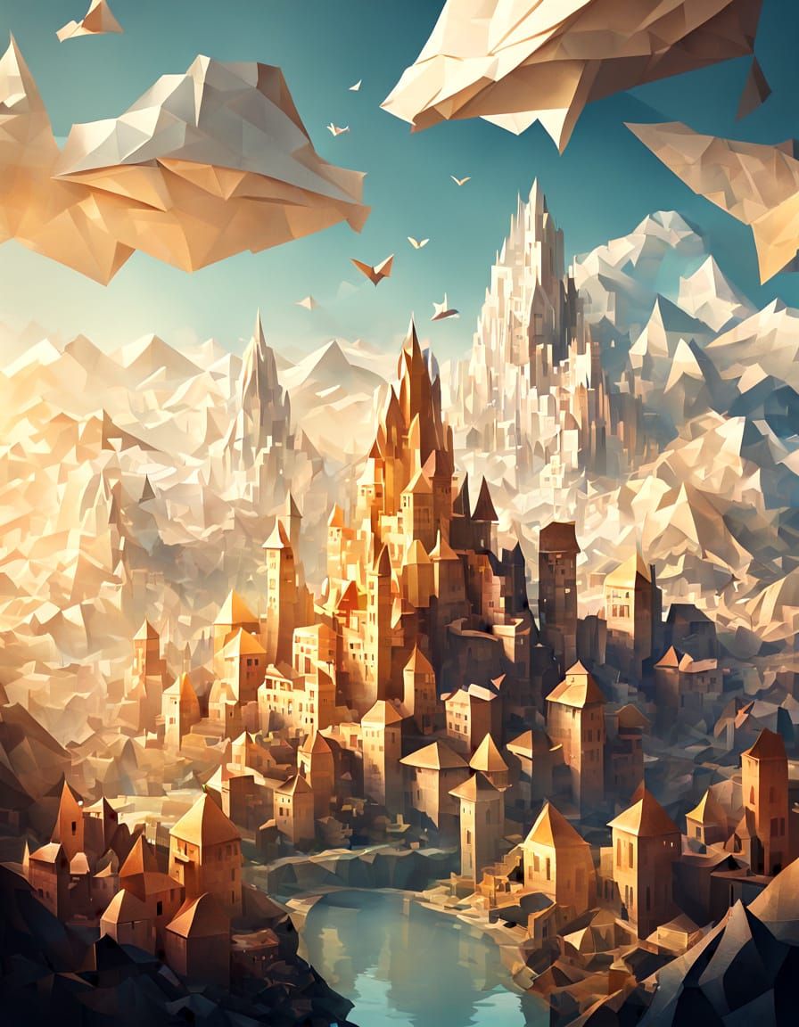 Whimsical origami city at golden hour  by @Yunavk