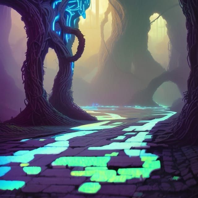 Blue brick road ancient science fiction ruins giant robots g...