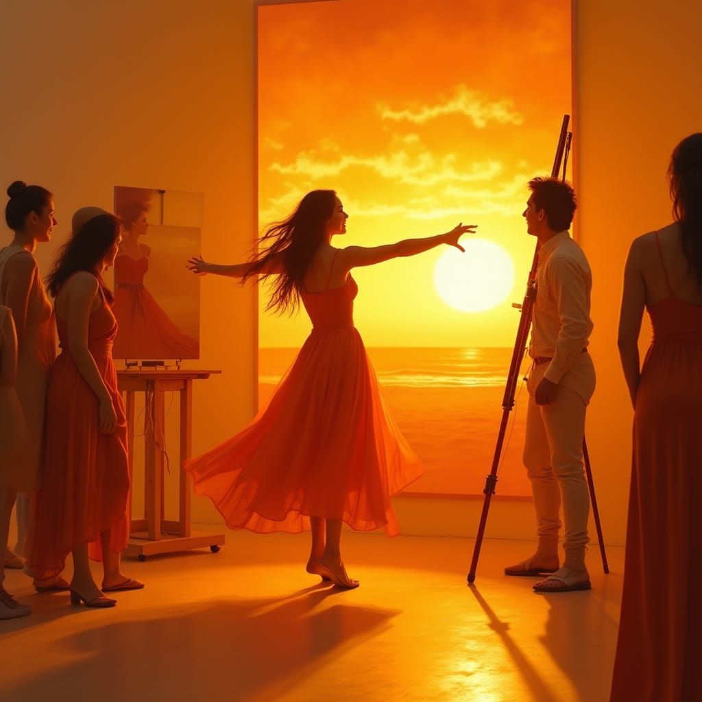 Girl with a orange dress with a golden hour shine on her dancing in the orange sunset that is so good it could win me the orange challenge a...
