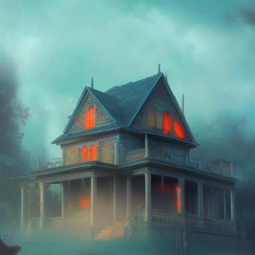 Haunted house ;

ghosts ; peach and teal ; triadic colors 

...