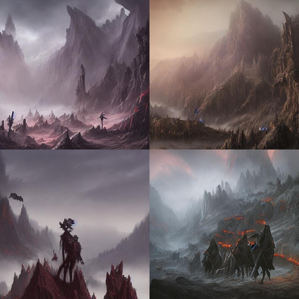 black robed skeletons carrying a coffin up a foggy mountainside - AI ...