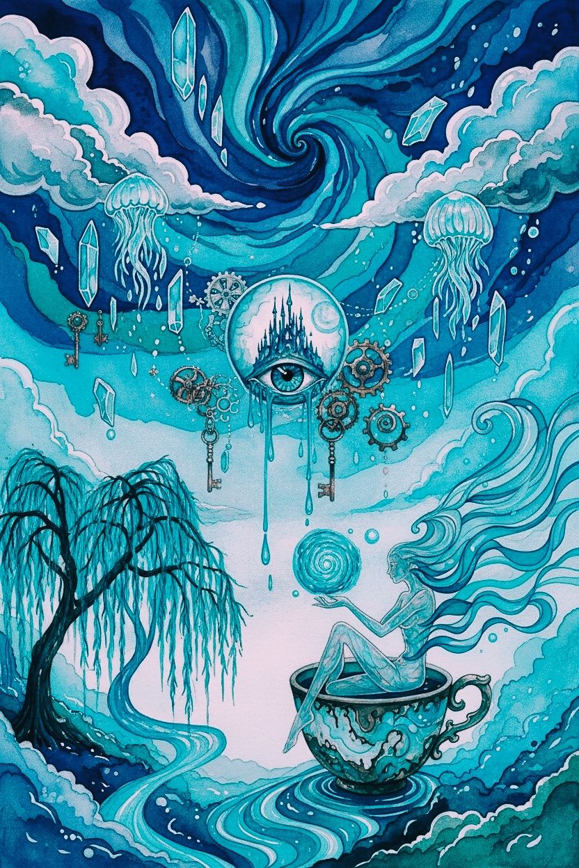 Azure Reverie: variable shades of Blue with watercolor and alcohol ink / ai_Arta