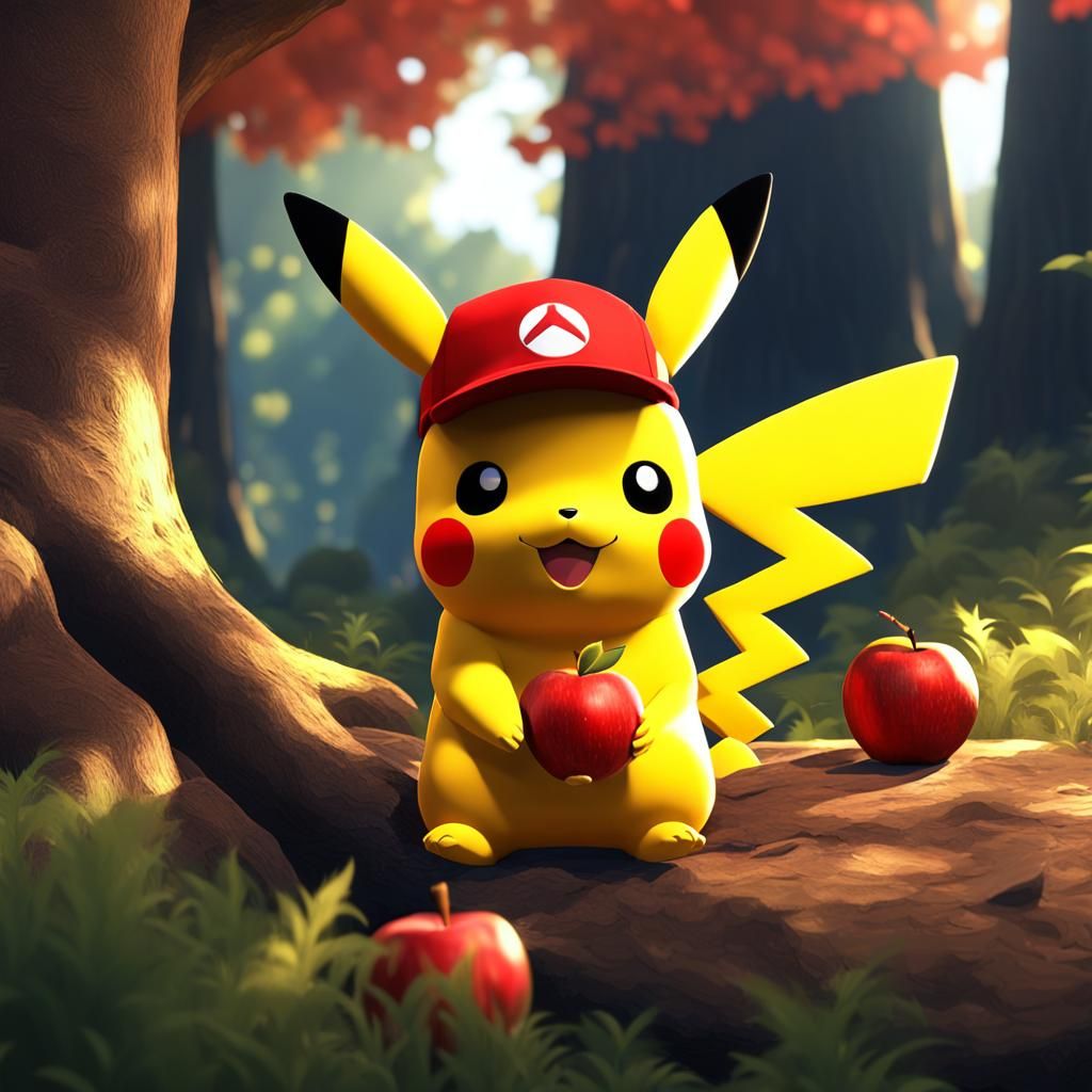 an adorable scene featuring a cute yellow Pikachu sitting ne...