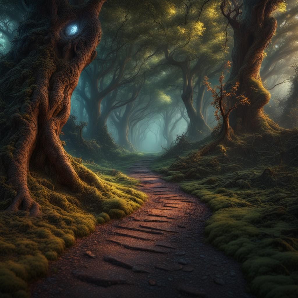 Enchanted Forest Path in Detailed Digital Art