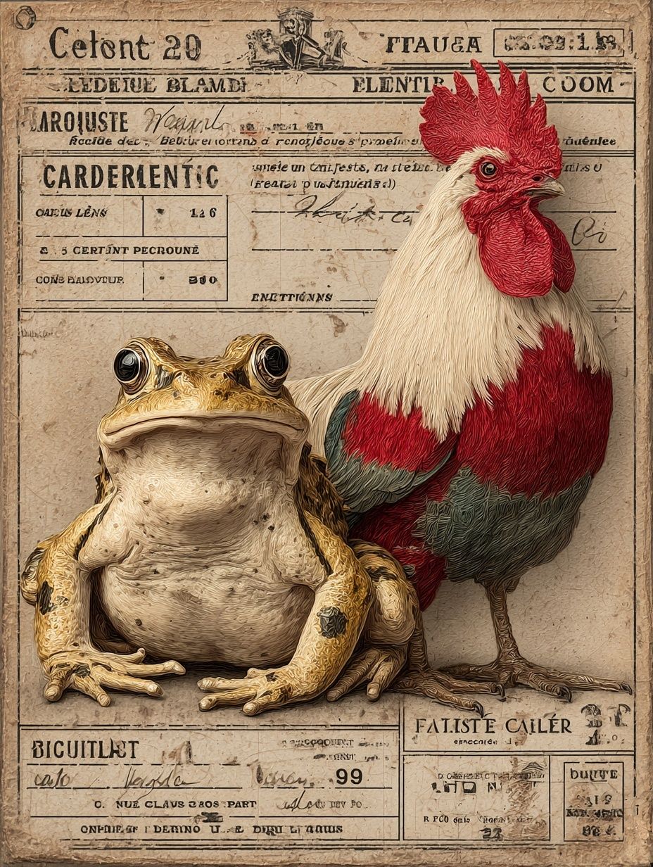 Collage,  frog and rooster