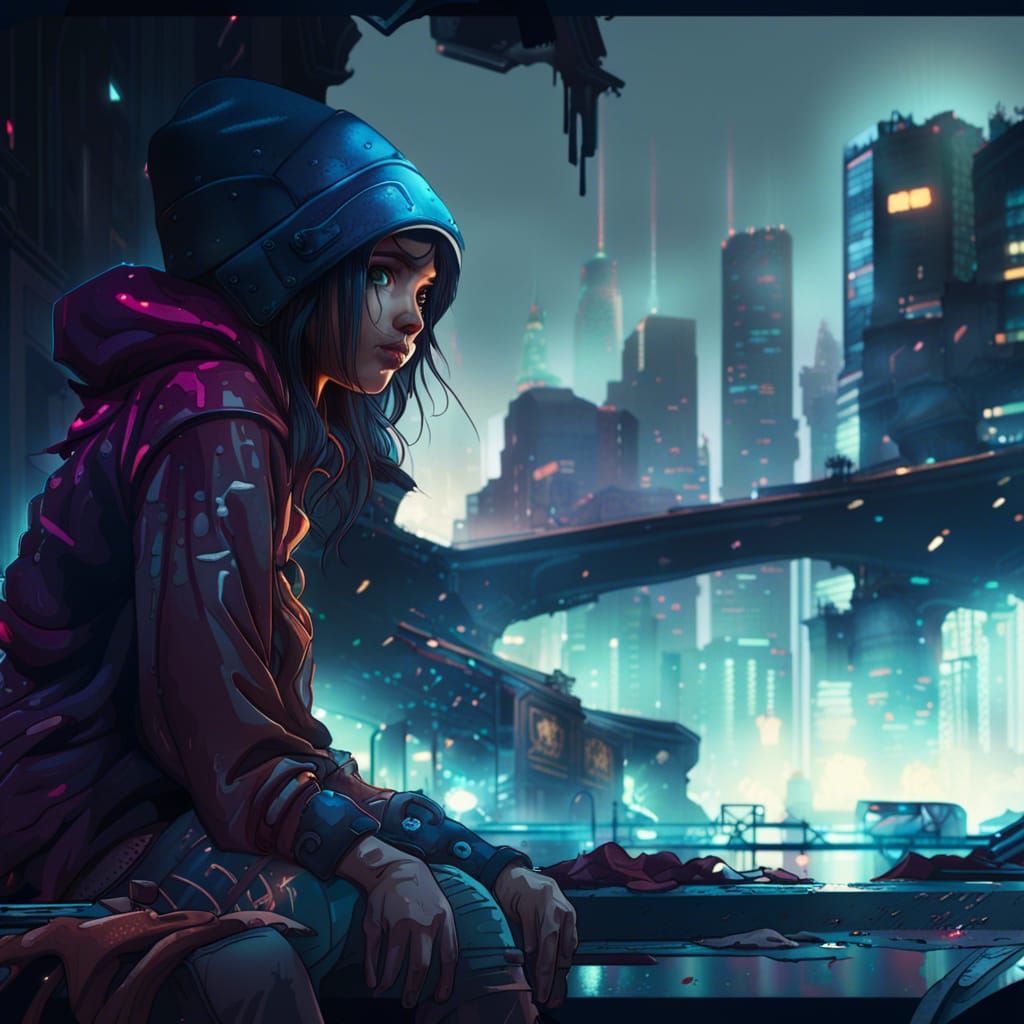 anime, cyberpunk, wallpaper, futuristic city, rain, Stable Diffusion