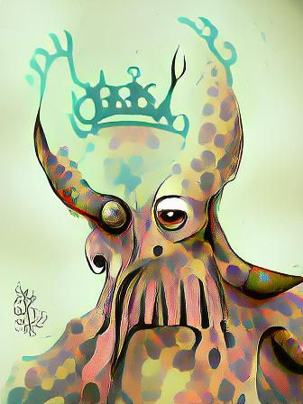 Weird King octopus bighead ink drawing digital illustration