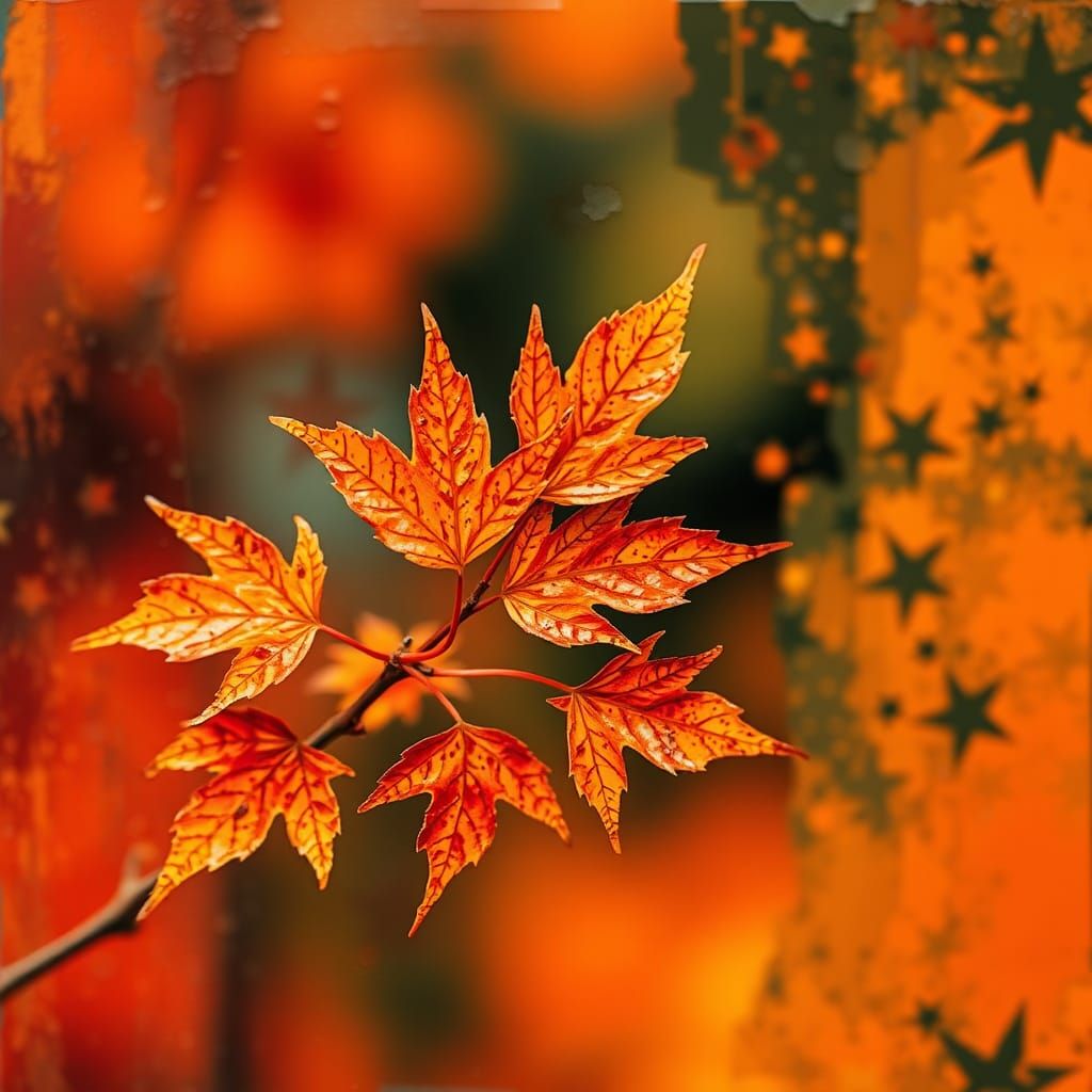 Maple Leaf Collage in Abstract Expressionist Style