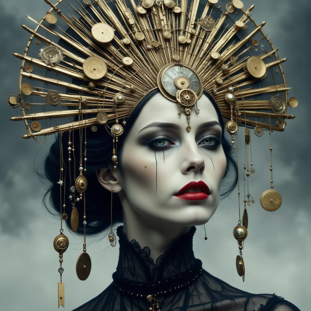 Queen of Whispers: Celestial Marionette in Art Deco Steampun...