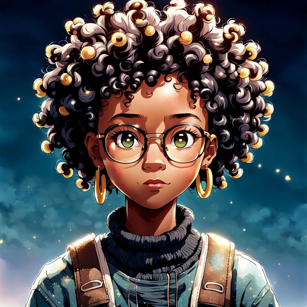 Anime Black Woman with Mohawk in Miyazaki Style