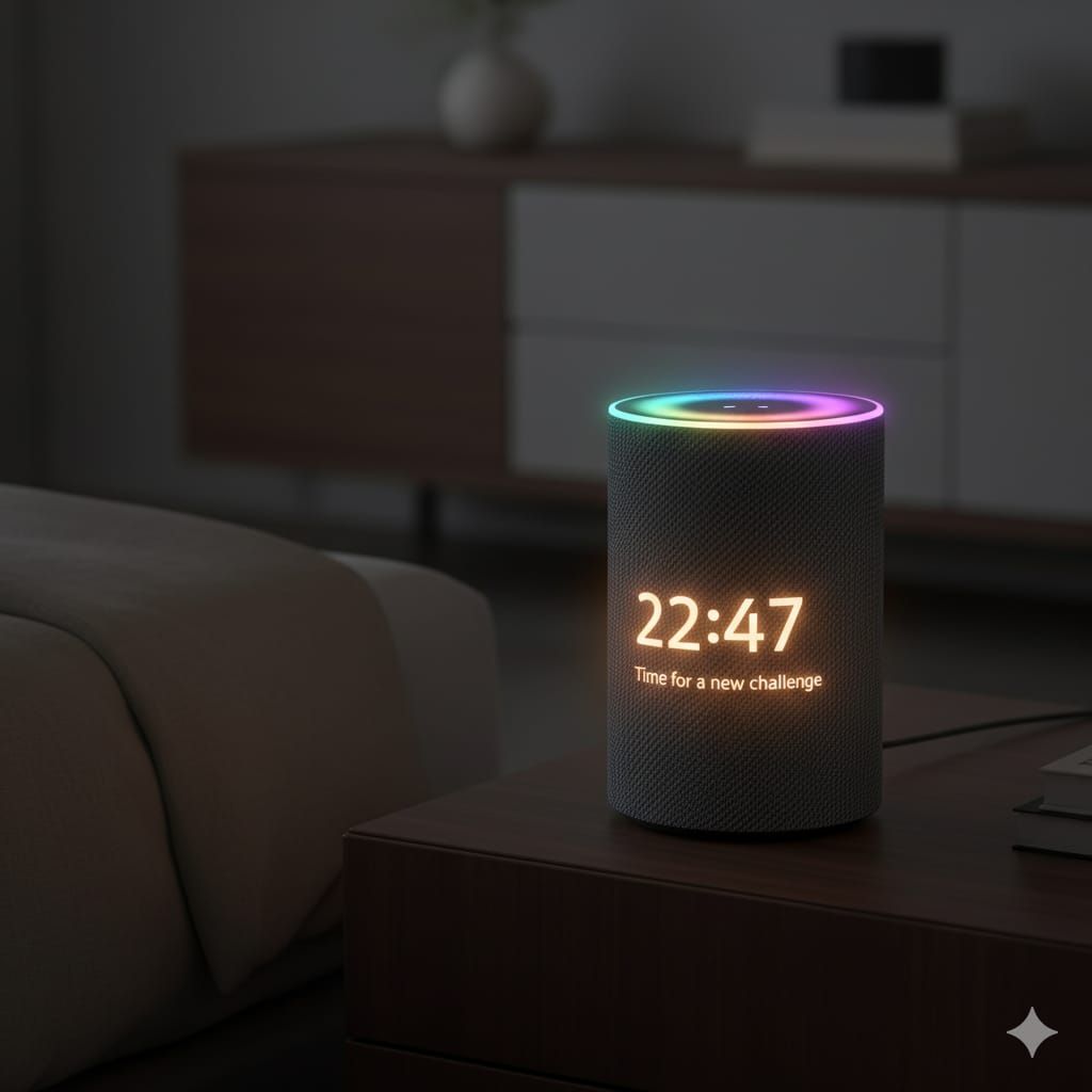 A smart speaker in the bedroom.