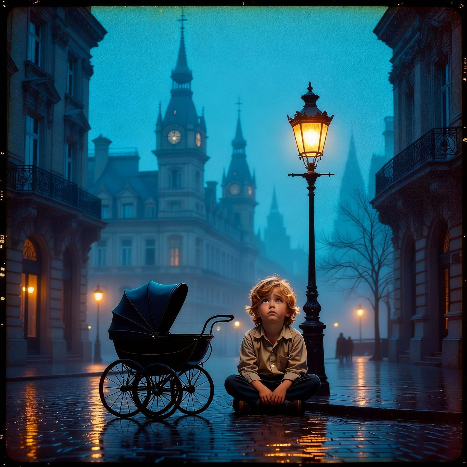 Child Beside Overturned Stroller Cinematic Film Still