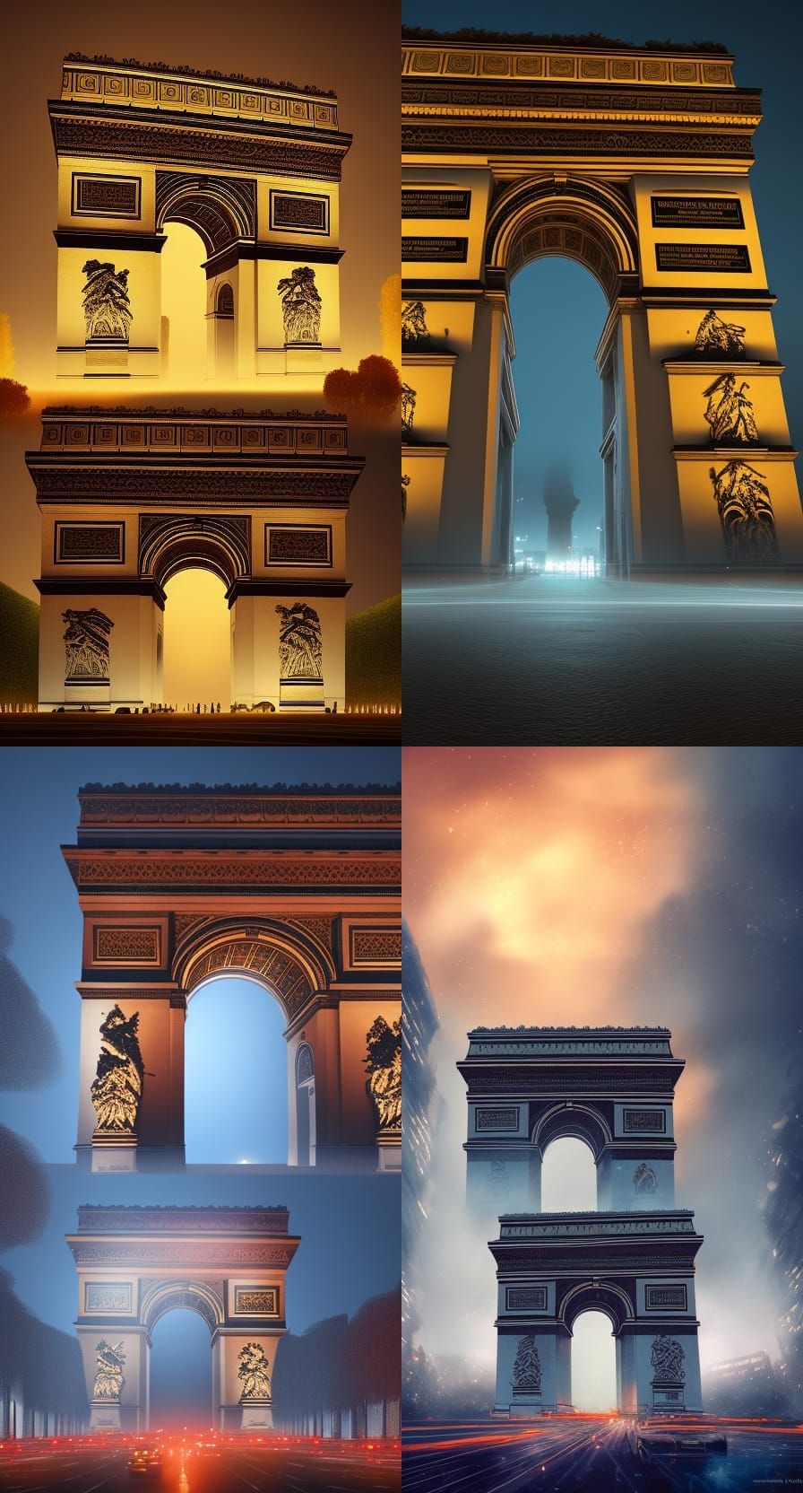 The Arc de Triomphe lit up at night