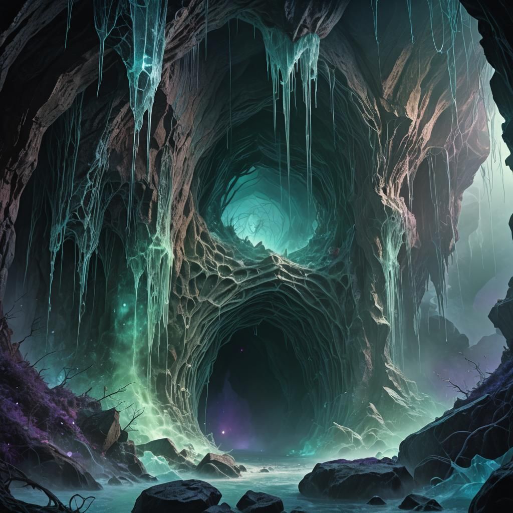 Mystical Cave Entrance in Dark Fantasy Style