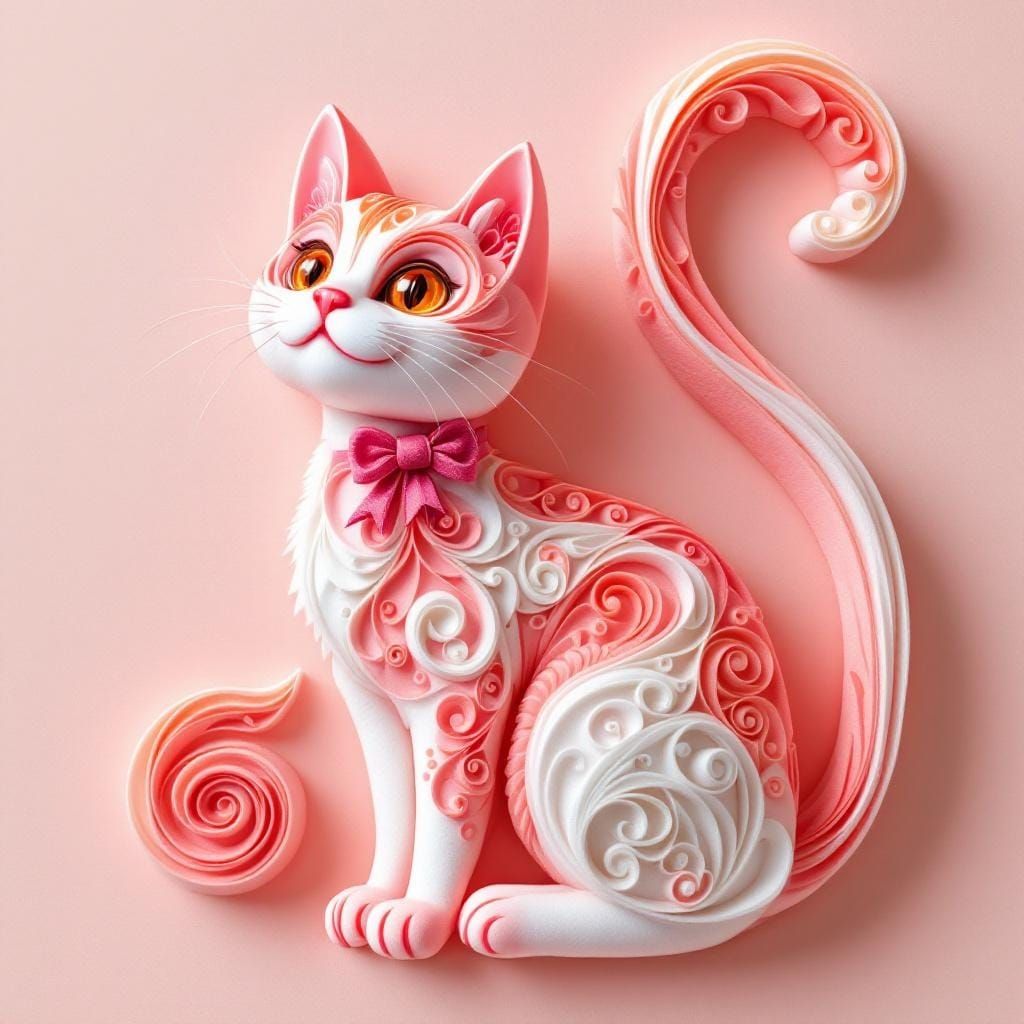 Artistic Curled Felt Cat Sculpture