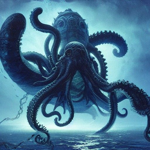 sleeping kraken at the bottom of the sea dark blue sinister ...