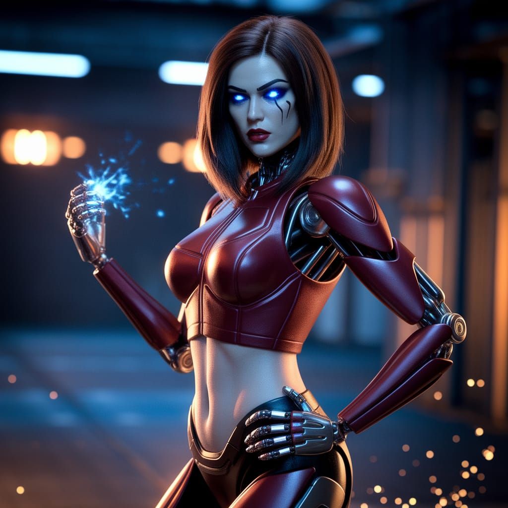 Cyberpunk Terminator T-X in Fierce, Futuristic Red Leather