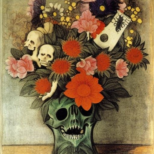 Vampire's lovely flowers in skull vase 
By Filippo Lippi and...