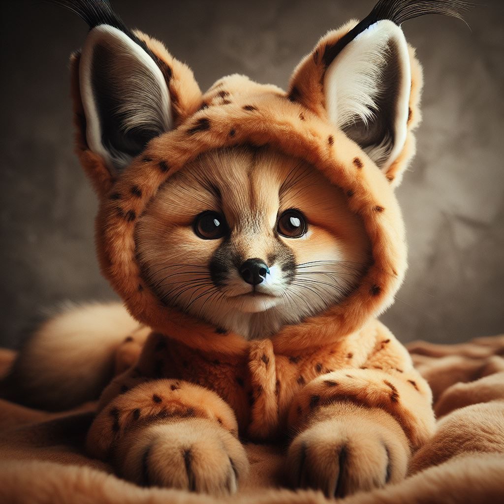 Fox pup wearing caracal pjs