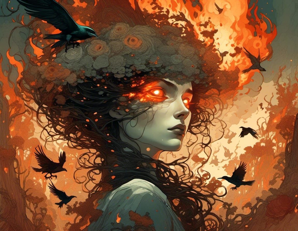 Burning Eyes Reflecting Malice and Fire