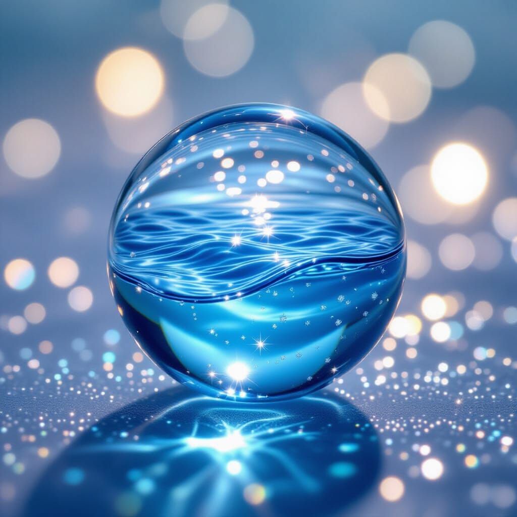 Glass Bead with Miniature Ocean and Bokeh Lights