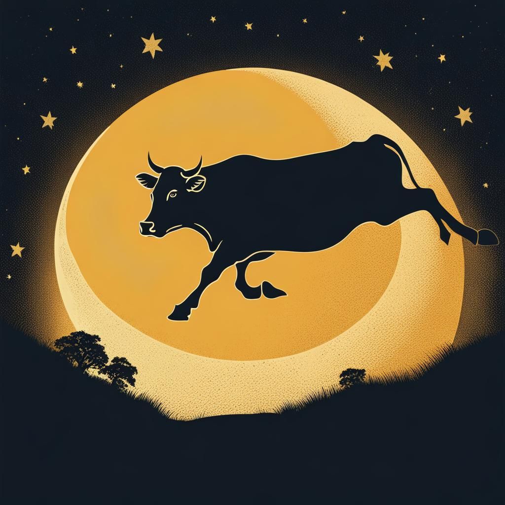 A cow jumping not quite over the moon